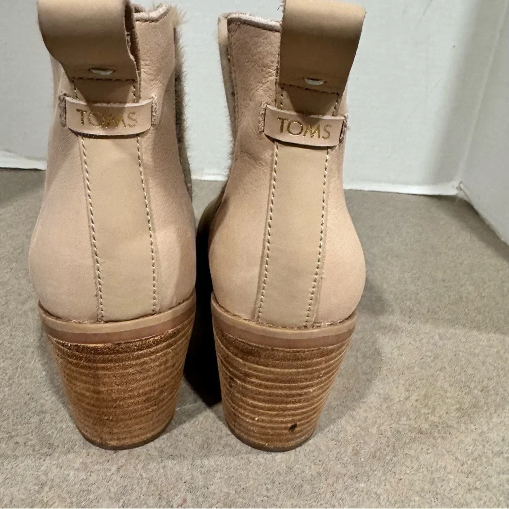 Toms Women Everly Plaid Cutout Block Heel Booties Size 8.5 In Color Sand